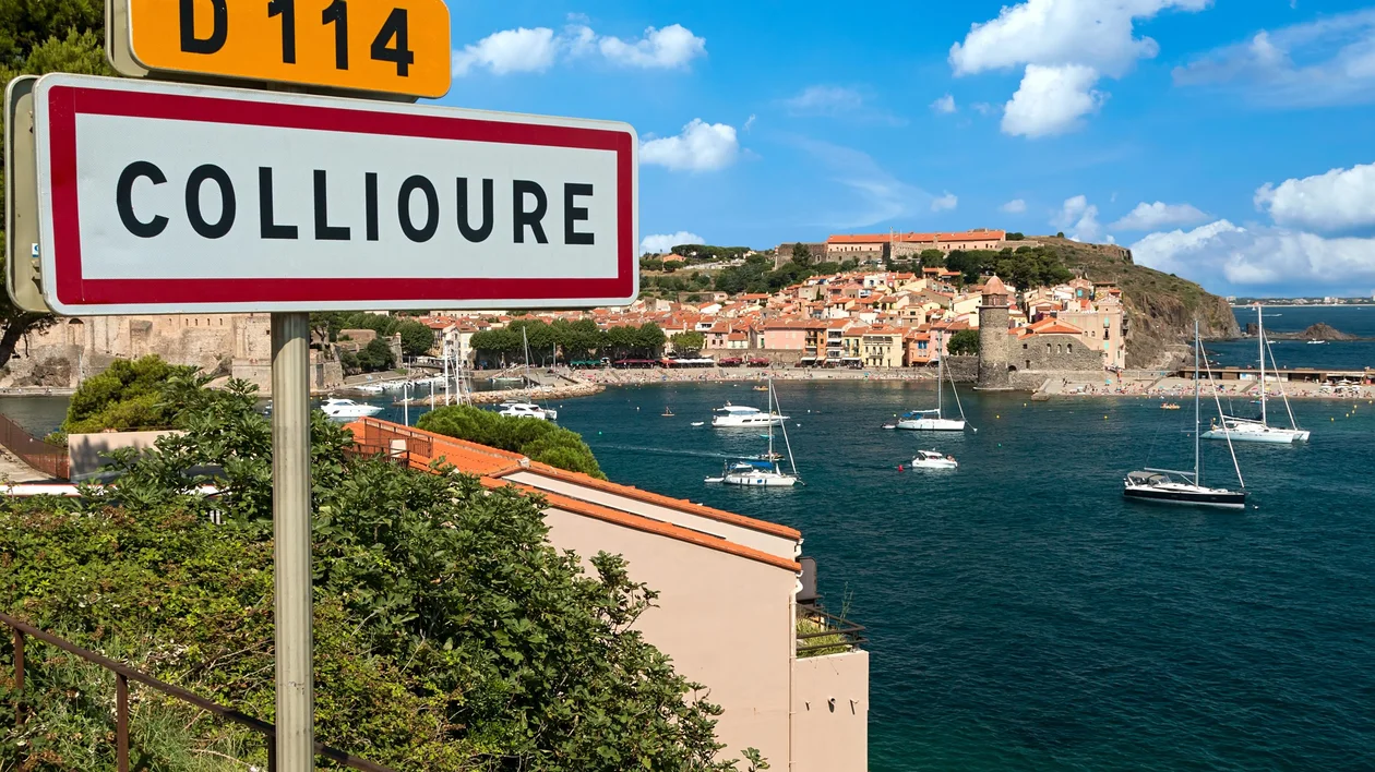 view on the bay and tower of the france french city of collioure