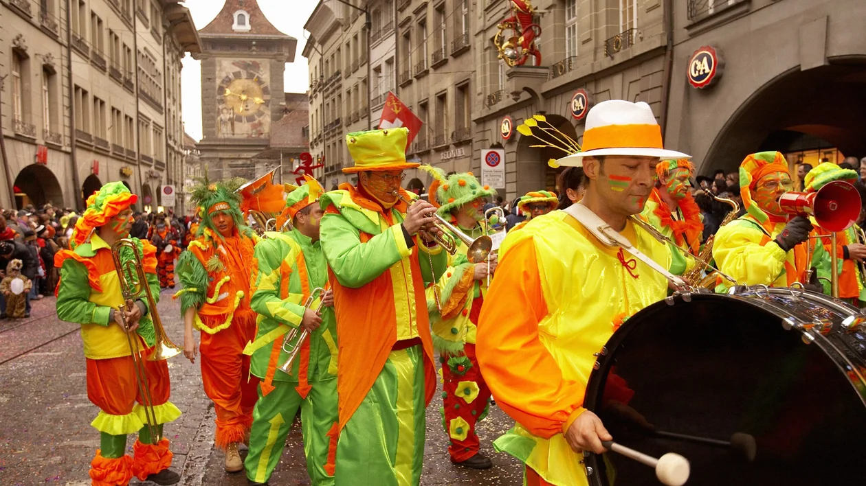 Fasnacht parade taking over the streets of the city.