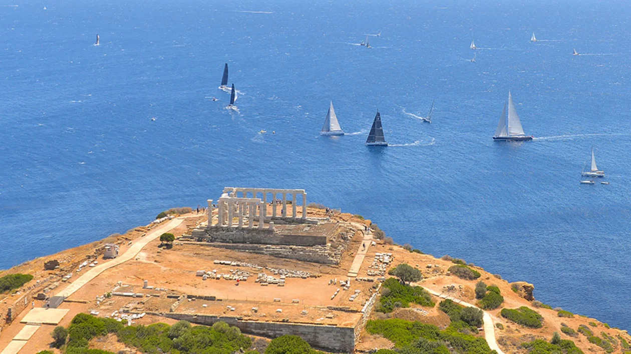 The Aegean 600 Race passing by Cape Sounio