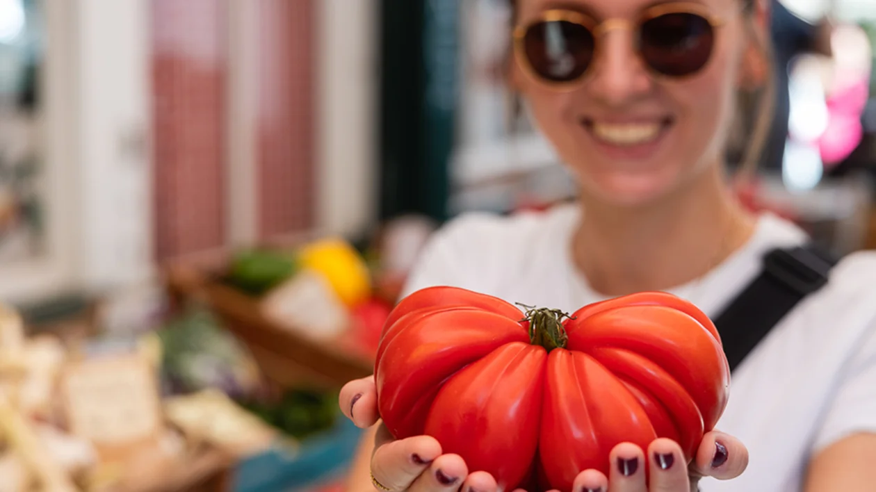 Regional vegetables from the Kuczera family farm displayed at Vienna’s Naschmarkt, Austria’s famous food market.