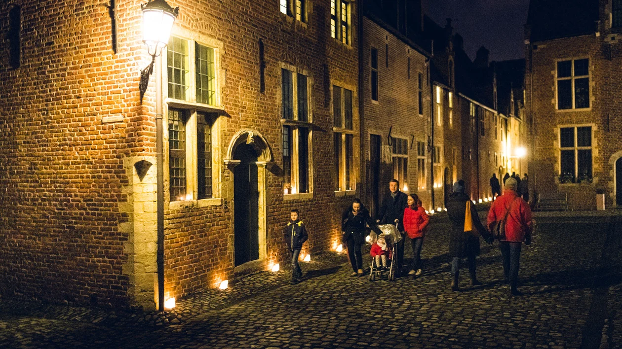 Evening street scene in historic Leuven, Belgium