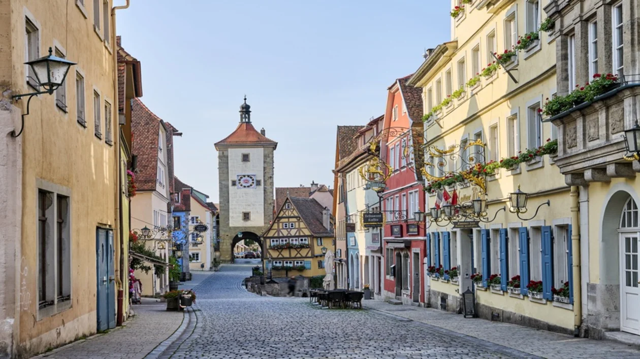 Plönlein and Siebersturm in Rothenburg ob der Tauber, a fairytale medieval street with colorful houses and historic towers