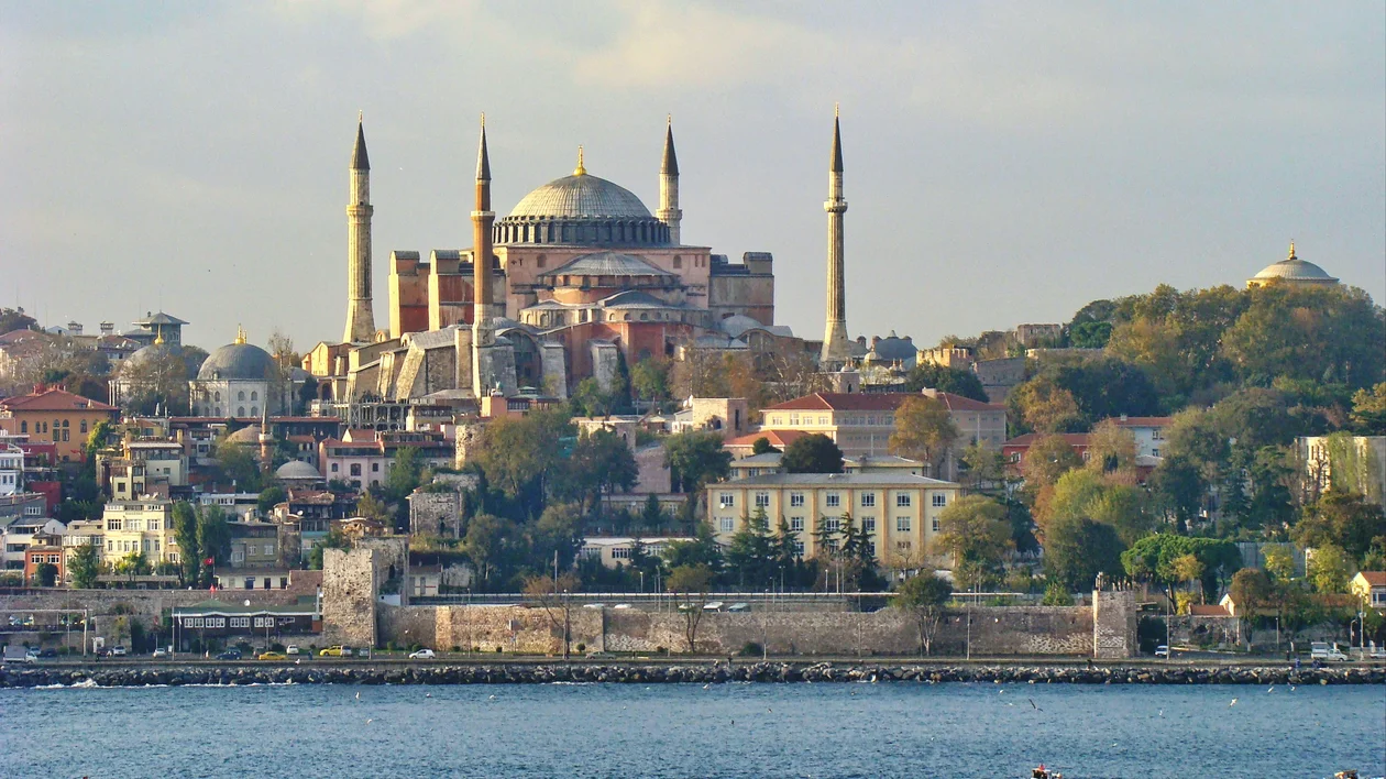 Hagia Sophia with minarets overlooking the Bosphorus in Istanbul