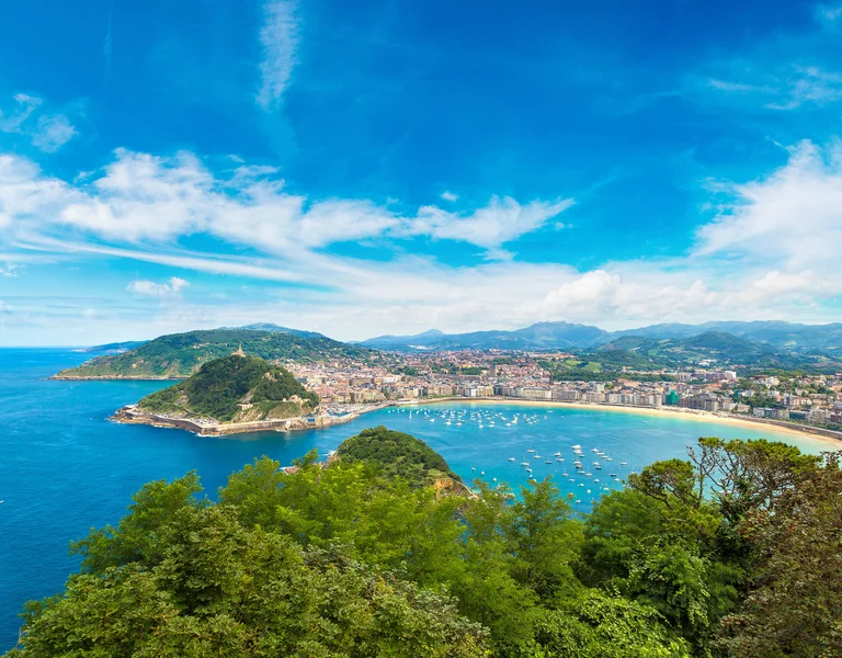 Panoramic aerial view of San Sebastian (Donostia) in a beautiful summer day,