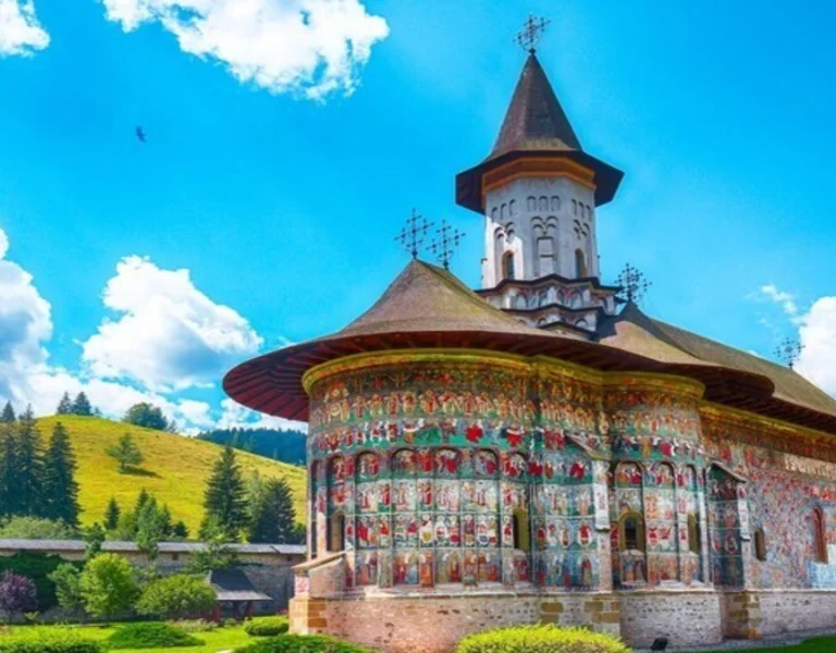 Splendid summer scene of Sucevita Monastery Romanian Orthodox monastery.