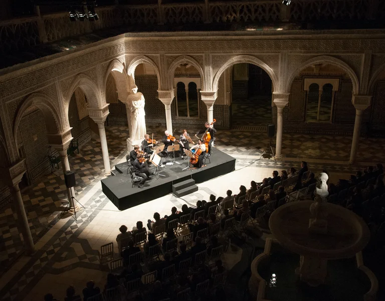 Chamber orchestra is performing in the Palacios de España