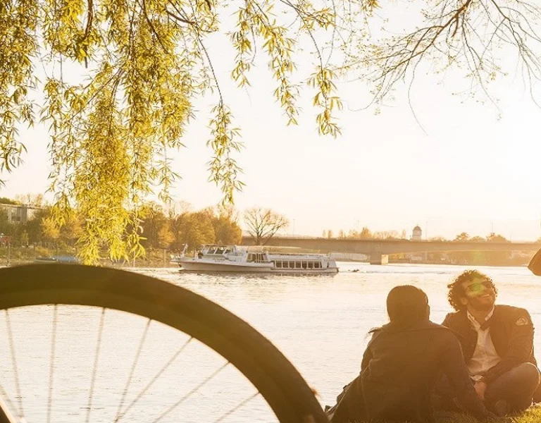 Bike and people in the sunset