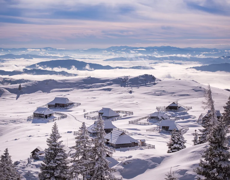 slovienian fields landscape covered of snow