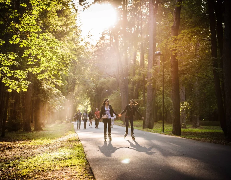 Vingis Park in Vilnius and a bunch of people strolling.