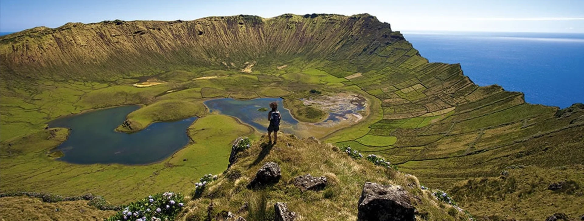 Climb up for a beatuiful view of the Caldeirão Corvo and the Atlantic beyond in the Azores ©Turismo dos Açores