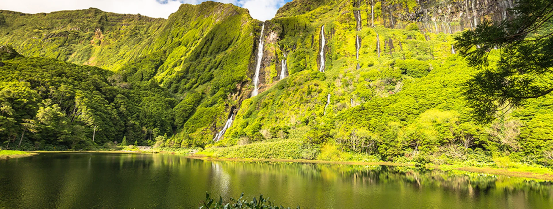 Enter a dazzling world of green at Cascatas Alagoinha, ilha das Flores, in the Azores.