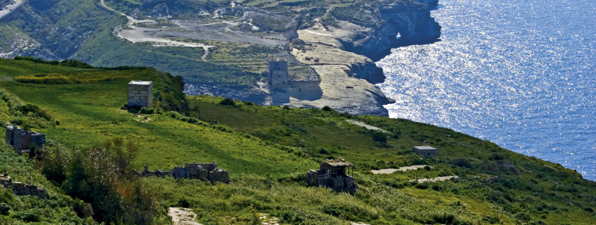 Gozo green cliffs and green scenery in Malta.
