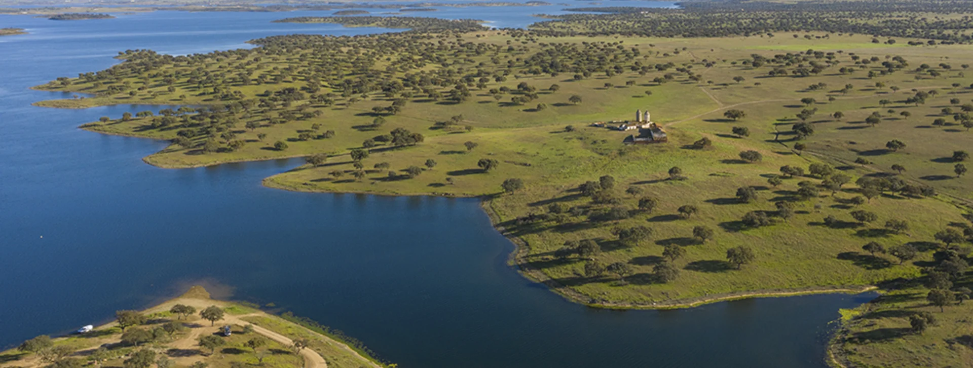 Aerial view of Alqueva Lake and Alentejo plains.