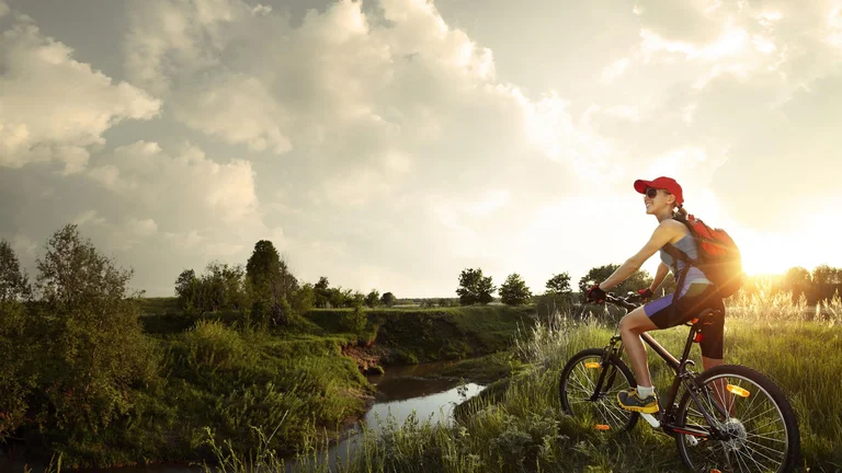 A women enjoying Danube Bike Trail. Danube Bike Trail