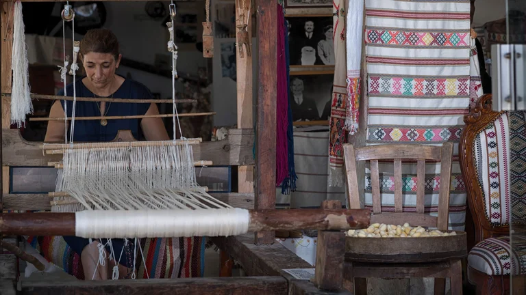 See traditional, colorful Fythkiotika weaving in action, Cyprus