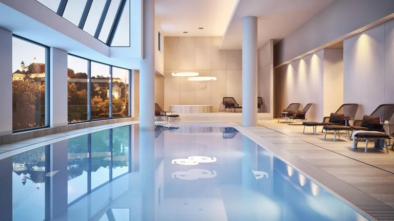 Indulge in the heated indoor pool at the Park Inn Hotel with its unique views of Slovakia's capital
