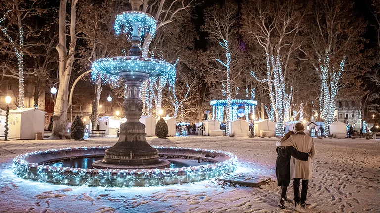 Visit Nikola Šubic Zrinski Square at night for a magical sight in Zagreb