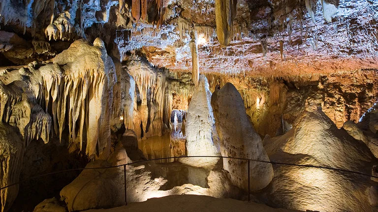 stalactites and stalagmites in Baredine Cave.