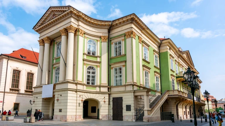Be sure to visit the handsome green and white Estates Theatre in Prague