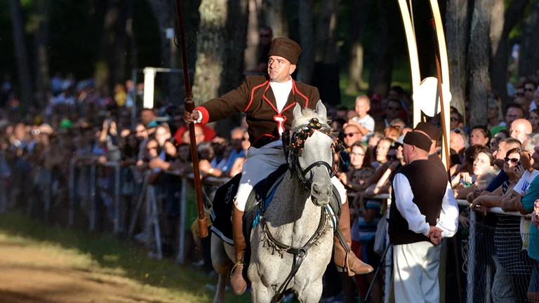 Admire the stately appearance of horses and riders in the Race of the Ring.