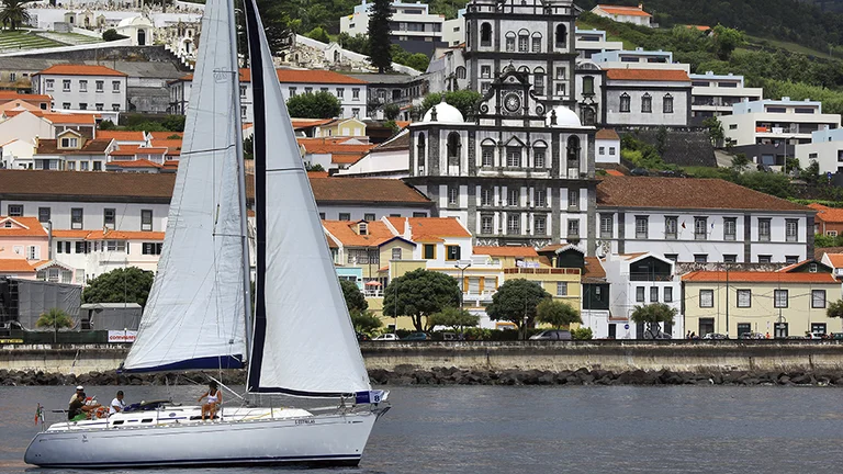 Visit a yachtsman's paradise, the marina in Horta on Faial in the Azores.