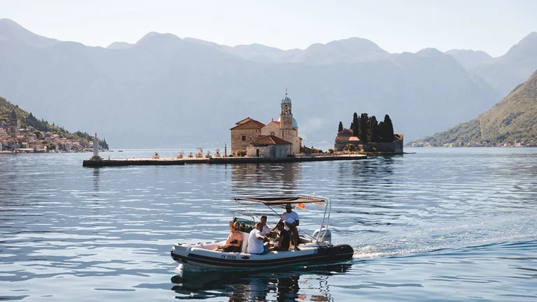 Lady of the Rocks landscape in Montenegro with its island church.