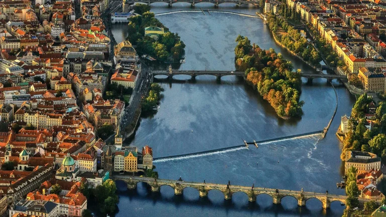 If only you could fly, what a beautiful view of Prague's islands bridges you would see!