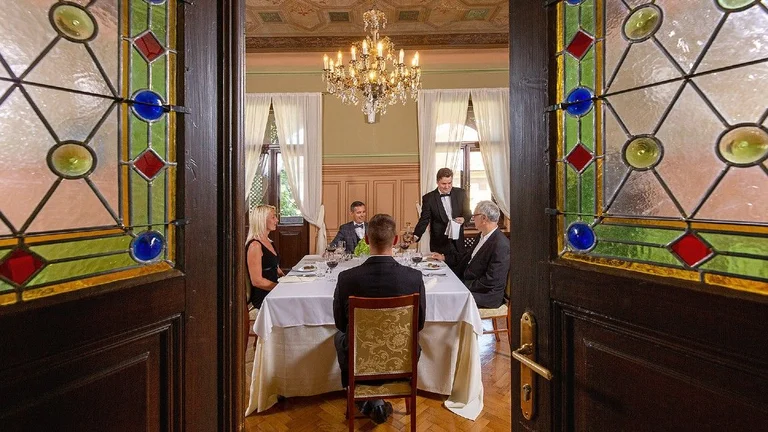 Elegant dining at Villa Mayer in Šoštanj, Slovenia.