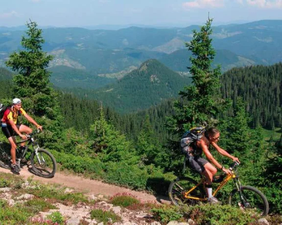 Bikers on the mountain track in Bulgaria