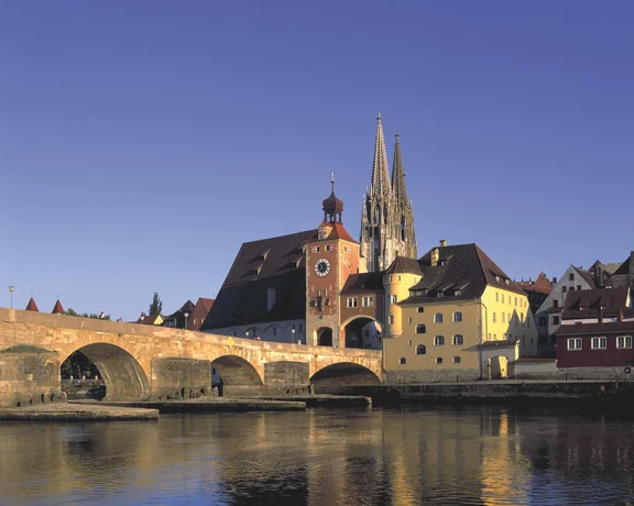 A blossoming Old Town of Regensburg, Germany