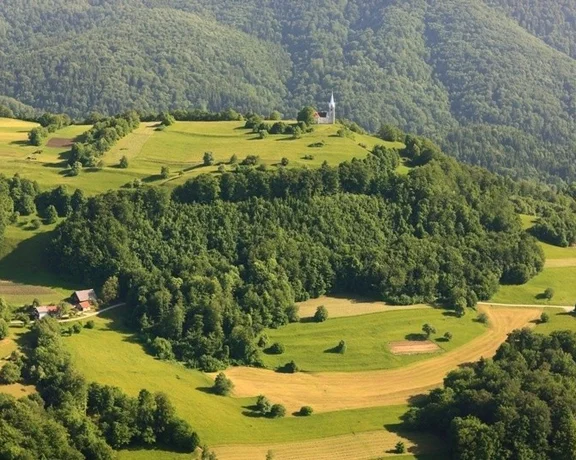 A green lanscape in the middle of Slovenia