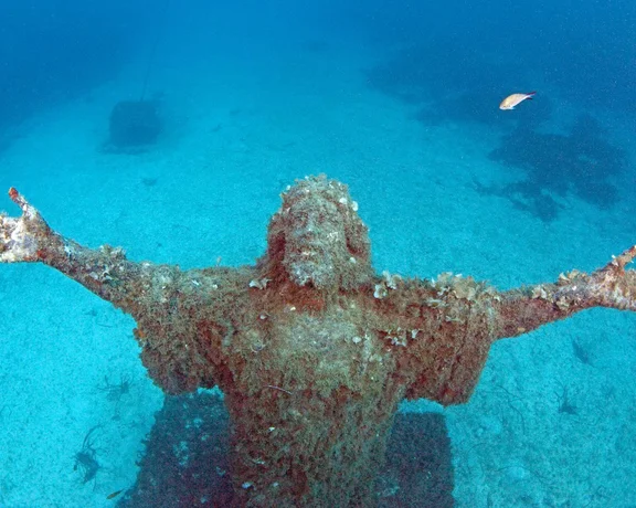 Underwater Jesus statue, Qawra Point, near St. Paul’s Bay, Malta
