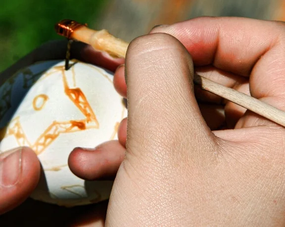 Making painted eggs, Romania.