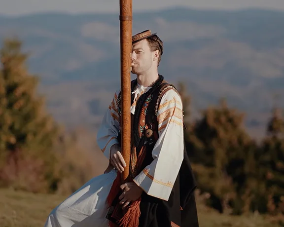 Listen to the Fujara, listed by UNESCO, a long wooden pipe developed by shepherds as a means of communication between their huts.