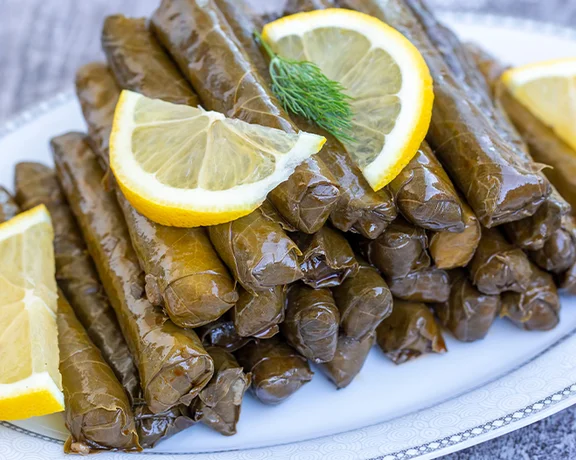 Try the vegetarian version of the perennial favorite, stuffed vine leaves (Yaprak Sarma).