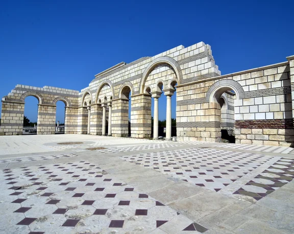 The ruins of the Great Basilica, Pliska under the morning sunlight.