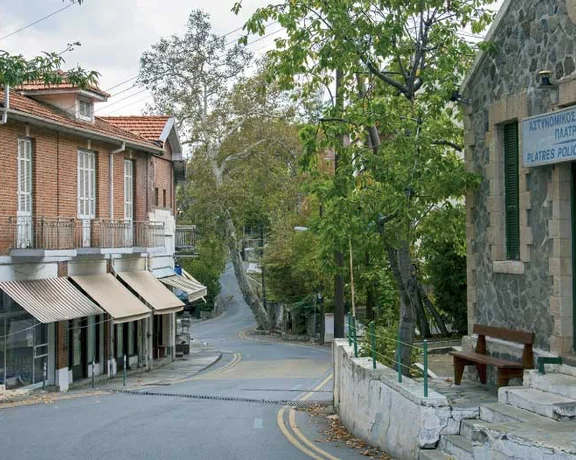 Quiet street scene in Platres village, Cyprus