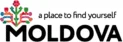 Moldova tourism logo with colorful people, a flower, and slogan "a place to find yourself".