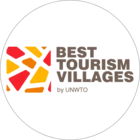 Best Tourism Villages by UNWTO logo with abstract red and yellow shapes.