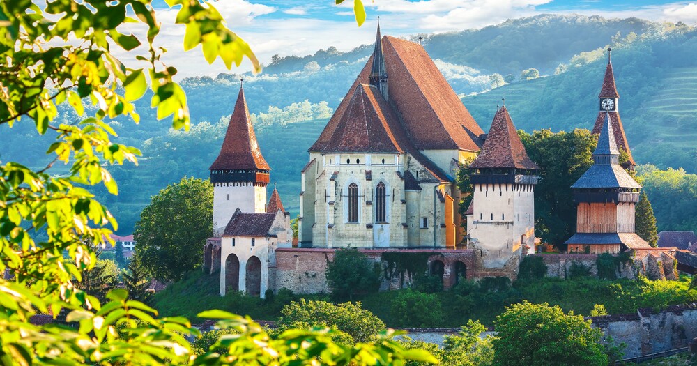 Beautiful medieval architecture of Biertan fortified Saxon church in Romania protected by Unesco World Heritage Site.