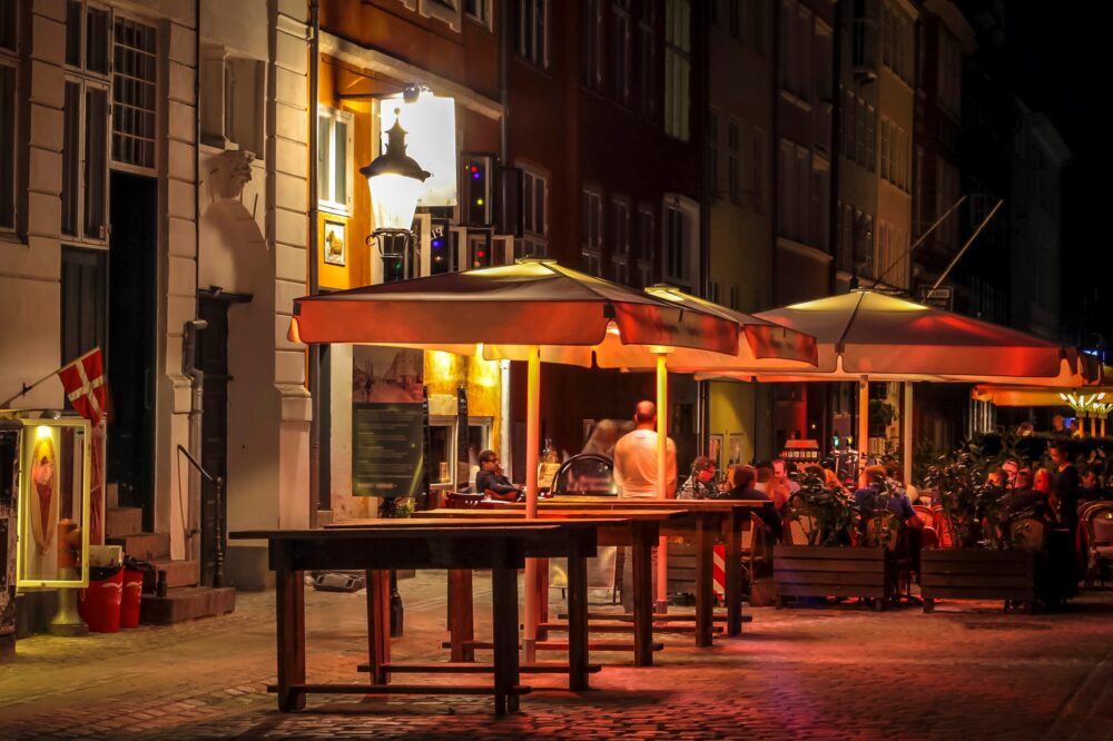 Copenhagen City Street Café at Night
