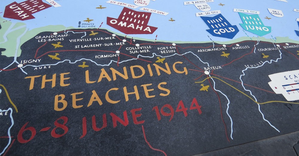 Mapa das praias de desembarque na praia de Omaha, Normandia
