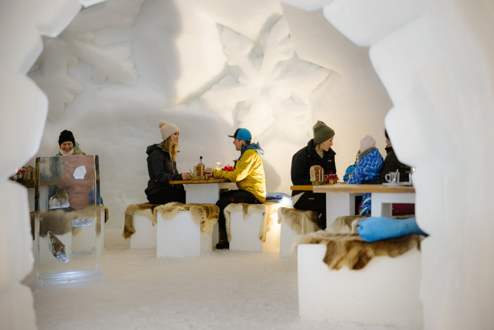 Experience eating cheese fondue inside an ice igloo at Engstligenalp