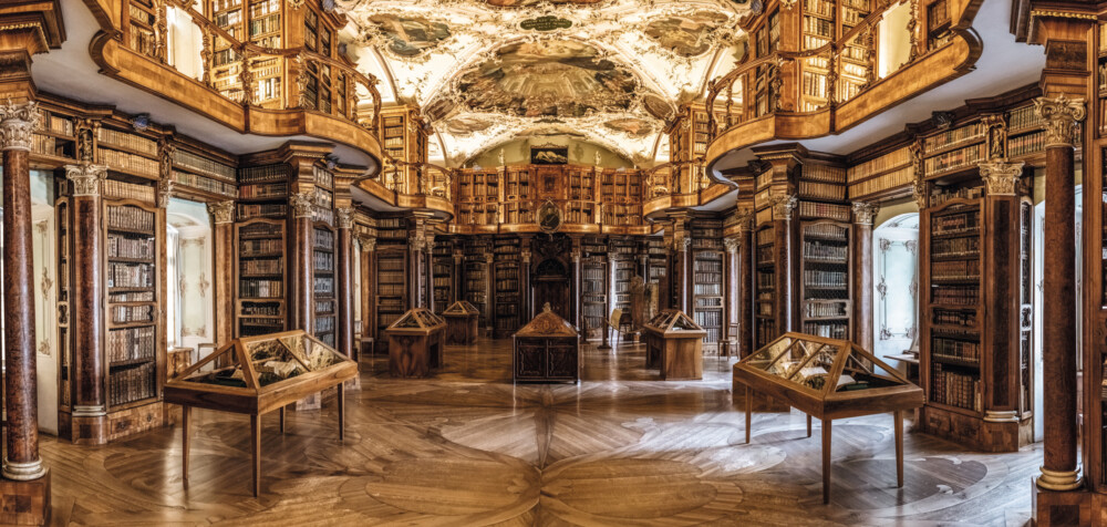 Marvel at the Abbey Library's baroque hall