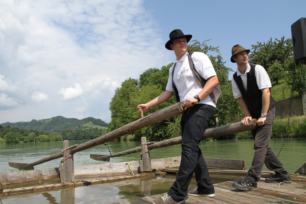 Timber Rafting on Drava River, Slovenia.