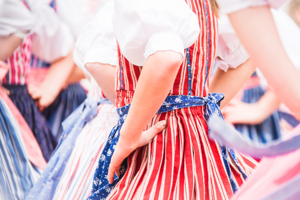 Polish folklore clothing during a festival.