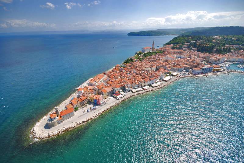 Piran in Slovenia Beach is a quiet community on the Adriatic Sea.